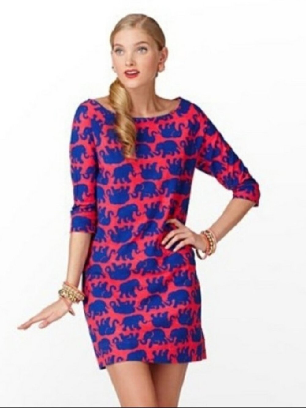 LILLY PULITZER Hot Pink & Purple Elephant Print Tusk In Sun Cassie Dress Small